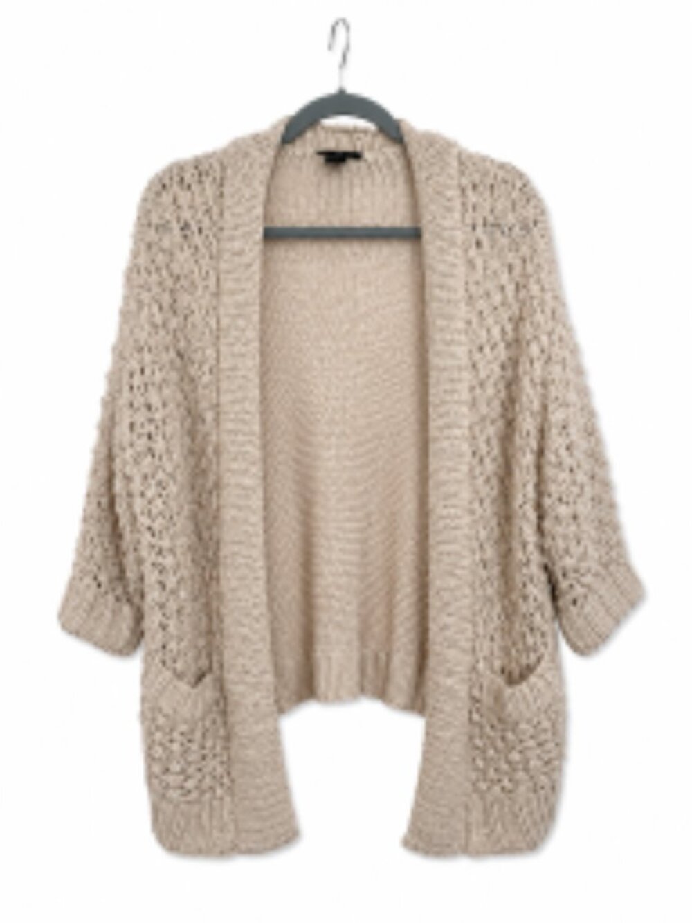 H&M Boxy Cable Knit 1/2 Sleeve Open Front Cardigan with Pockets One Size